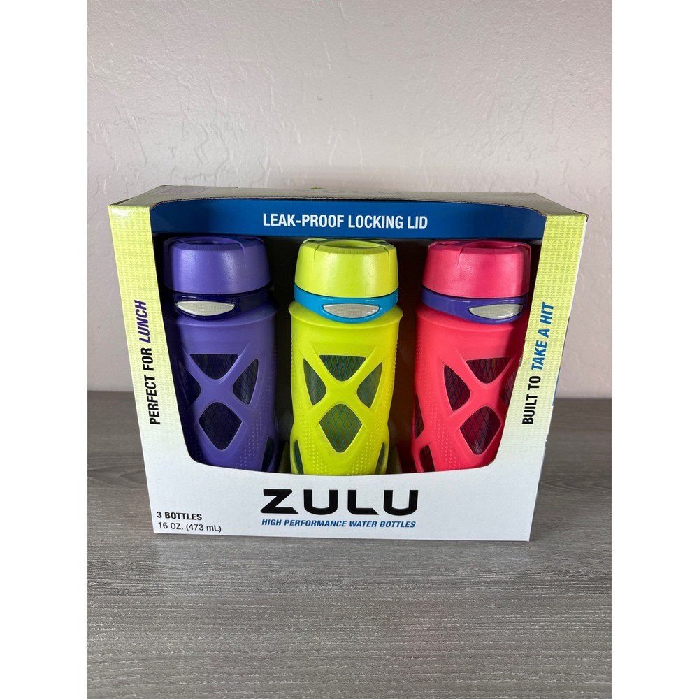 ZULU 16oz High Performance Water Bottles 3 Pack Tritan BPA Free Leak Proof Lid